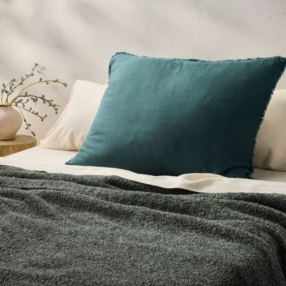 King Euro Heavyweight Linen Blend Throw Pillow Dark Teal Blue Removable Cover